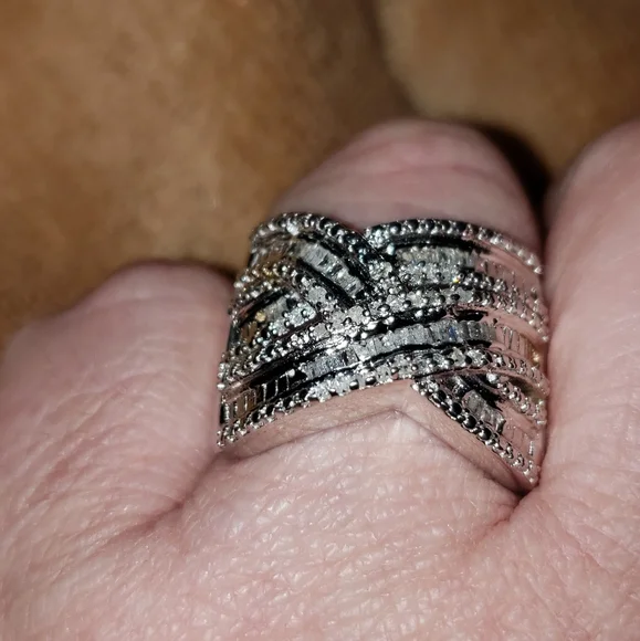 Sz 10, White Diamond Crossover Ring, 925 Silver/w Platinum, 0.48 carats, NWT - Picture 5 of 9